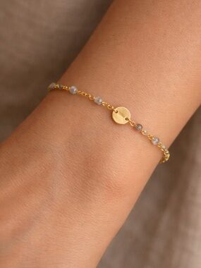 Dainty Gray Gemstone Bracelet – Faceted Labradorite & Gold Vermeil NWOT 8" #409